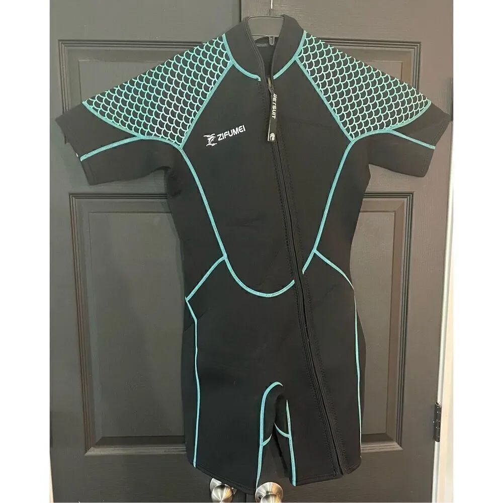 Zifumei Wetsuit Shorty Full Zipper Black Wet Suit Short Sleeves